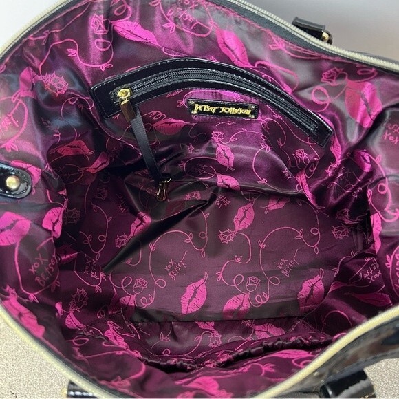 Betsey Johnson Satchel/Shoulder Bag Black Multi Colored Stones - Picture 13 of 16